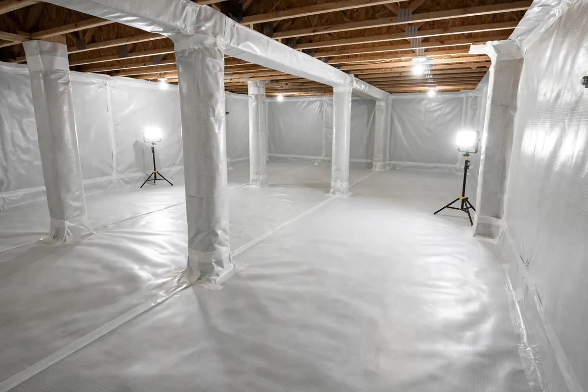 Close-up of transparent plastic sheeting over a wooden surface, revealing textures.