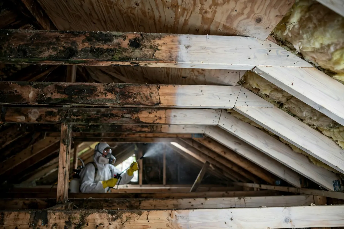 Hidden mold discovered in an attic during inspection