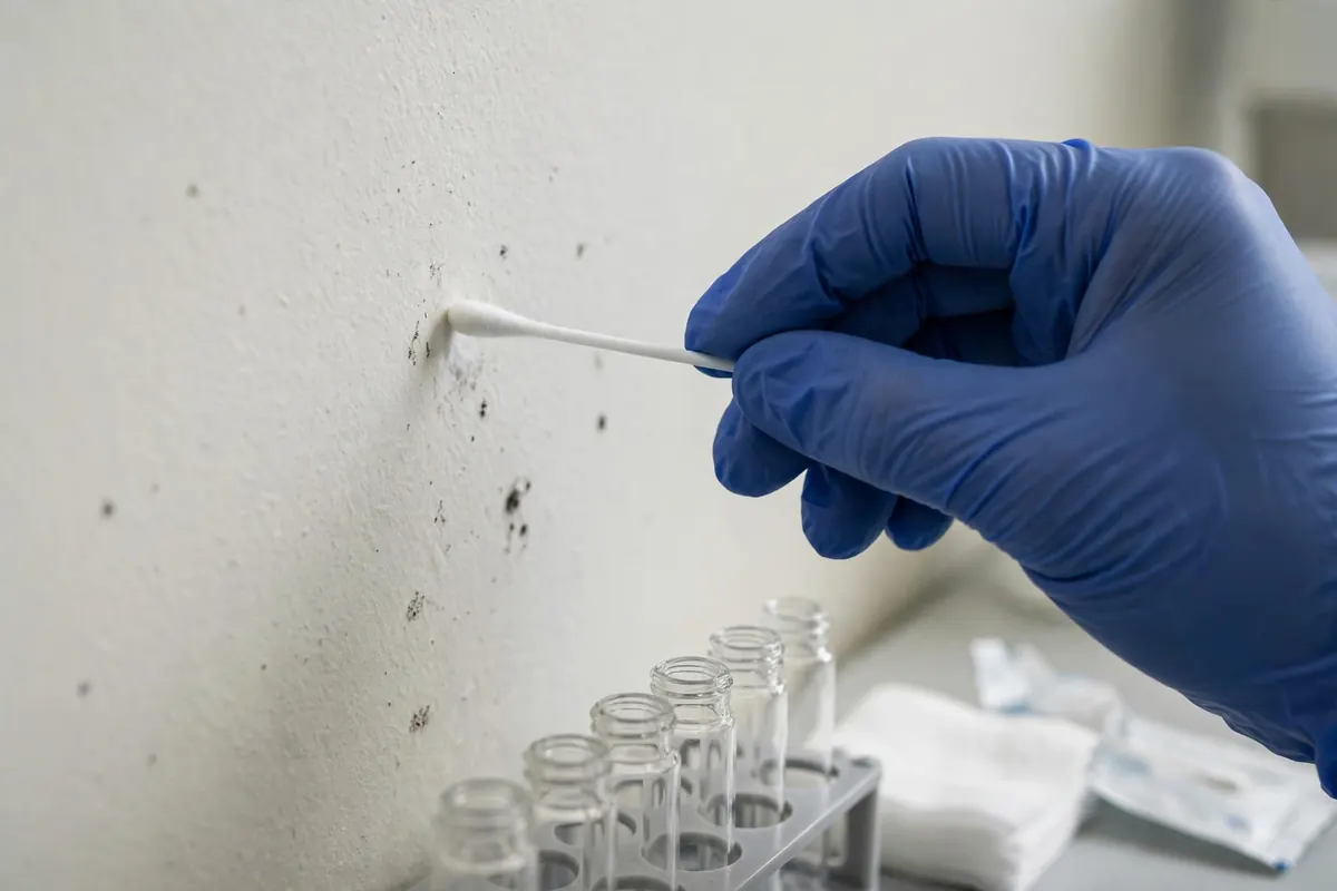 Mold clearance testing being performed after remediation