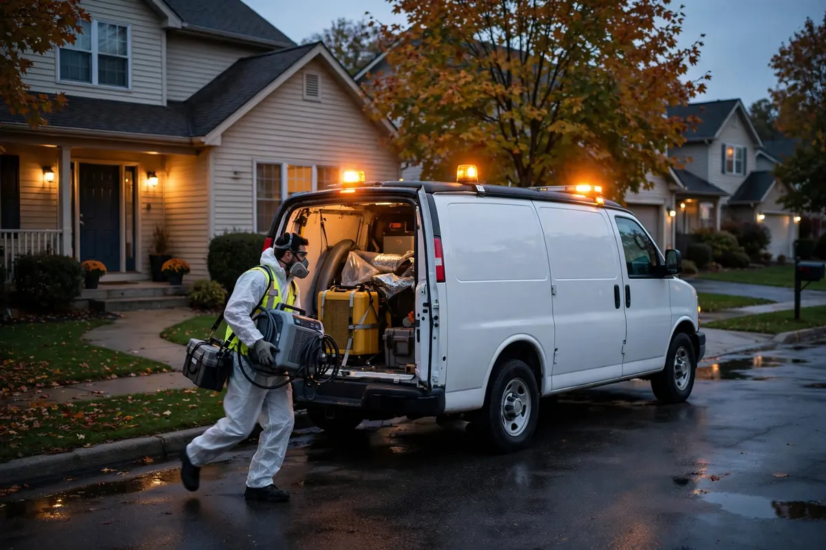 Technician responding to an urgent mold remediation call